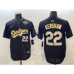 MLB Dodgers 22 Kershaw Black Gold 2025 World Series Champion Nike Cool Base Men Jersey MLB Dodgers 22 Kershaw Black Gold 2025 World Series Champion Nike Cool Base Men Jersey