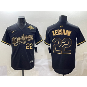 MLB Dodgers 22 Kershaw Black Gold 2025 World Series Champion Nike Cool Base Men Jersey MLB Dodgers 22 Kershaw Black Gold 2025 World Series Champion Nike Cool Base Men Jersey