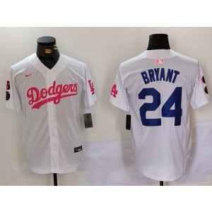 MLB Dodgers 24 Kobe Bryant White Pink Nike Cool Base Men Jersey MLB Dodgers 24 Kobe Bryant White Pink Nike Cool Base Men Jersey