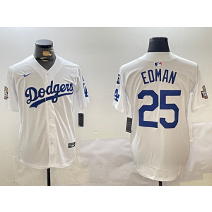 MLB Dodgers 25 Tommy Edman White 2024 World Series Nike Cool Base Men Jersey with 34 Patch MLB Dodgers 25 Tommy Edman White 2024 World Series Nike Cool Base Men Jersey with 34 Patch