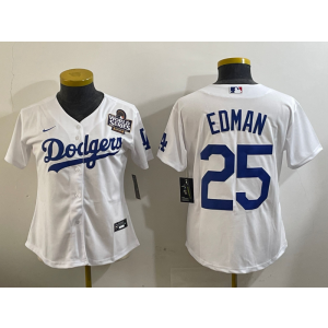 MLB Dodgers 25 Tommy Edman White 2024 World Series Nike Cool Base Women Jersey MLB Dodgers 25 Tommy Edman White 2024 World Series Nike Cool Base Women Jersey