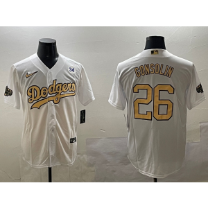 MLB Dodgers 26 Gonsolin White Gold Nike Cool Base Men Jersey MLB Dodgers 26 Gonsolin White Gold Nike Cool Base Men Jersey