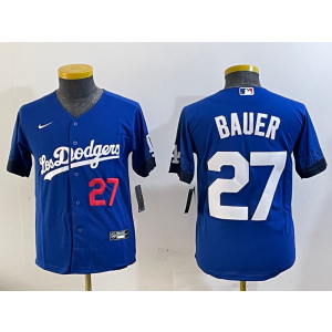 MLB Dodgers 27 Trevor Bauer Blue Nike Cool Base Women Jersey MLB Dodgers 27 Trevor Bauer Blue Nike Cool Base Women Jersey