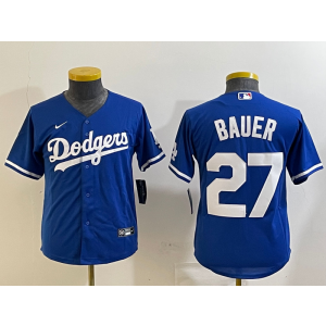 MLB Dodgers 27 Trevor Bauer Blue Nike Cool Base Youth Jersey MLB Dodgers 27 Trevor Bauer Blue Nike Cool Base Youth Jersey