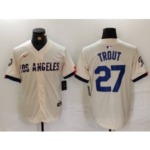 MLB Dodgers 27 Trout Cream 2024 City Connect Nike Cool Base Men Jersey MLB Dodgers 27 Trout Cream 2024 City Connect Nike Cool Base Men Jersey