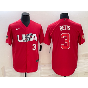 MLB Dodgers 3 Mookie Betts Red 2023 World Baseball Classic Men Jersey MLB Dodgers 3 Mookie Betts Red 2023 World Baseball Classic Men Jersey