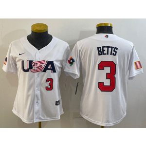 MLB Dodgers 3 Mookie Betts White 2023 World Baseball Classic Women Jersey MLB Dodgers 3 Mookie Betts White 2023 World Baseball Classic Women Jersey