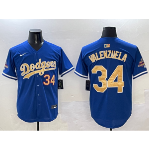 MLB Dodgers 34 Fernando Valenzuela 2025 Blue Gold Collection Nike Cool Base Men Jersey MLB Dodgers 34 Fernando Valenzuela 2025 Blue Gold Collection Nike Cool Base Men Jersey