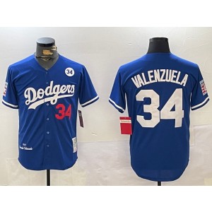 MLB Dodgers 34 Fernando Valenzuela 34 Blue Throwback Men Jersey with 34 Patch