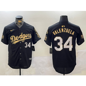MLB Dodgers 34 Fernando Valenzuela Black Gold 2024 World Series Nike Cool Base Men Jersey with 34 Patch MLB Dodgers 34 Fernando Valenzuela Black Gold 2024 World Series Nike Cool Base Men Jersey with 34 Patch