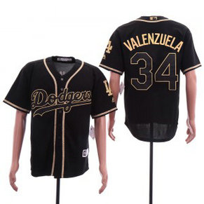 MLB Dodgers 34 Fernando Valenzuela Black Gold Cool Base Men Jersey MLB Dodgers 34 Fernando Valenzuela Black Gold Cool Base Men Jersey