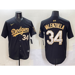 MLB Dodgers 34 Fernando Valenzuela Black Gold Jersey MLB Dodgers 34 Fernando Valenzuela Black Gold Jersey