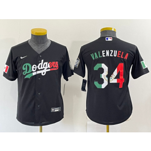 MLB Dodgers 34 Fernando Valenzuela Black Mexico Nike Cool Base Youth Jersey