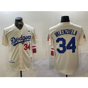 MLB Dodgers 34 Fernando Valenzuela Cream Throwback Men Jersey MLB Dodgers 34 Fernando Valenzuela Cream Throwback Men Jersey