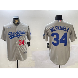 MLB Dodgers 34 Fernando Valenzuela Grey Nike Cool Base Men Jersey MLB Dodgers 34 Fernando Valenzuela Grey Nike Cool Base Men Jersey