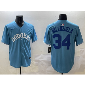 MLB Dodgers 34 Fernando Valenzuela Light Blue Nike Cool Base Men Jersey MLB Dodgers 34 Fernando Valenzuela Light Blue Nike Cool Base Men Jersey