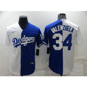MLB Dodgers 34 Fernando Valenzuela White Blue Split Nike Cool Base Men Jersey MLB Dodgers 34 Fernando Valenzuela White Blue Split Nike Cool Base Men Jersey
