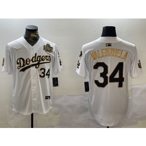 MLB Dodgers 34 Fernando Valenzuela White Gold 2024 World Series Nike Cool Base Men Jersey with 34 Patch MLB Dodgers 34 Fernando Valenzuela White Gold 2024 World Series Nike Cool Base Men Jersey with 34 Patch