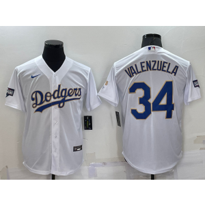 MLB Dodgers 34 Fernando Valenzuela White Gold Nike Cool Base Men Jersey MLB Dodgers 34 Fernando Valenzuela White Gold Nike Cool Base Men Jersey