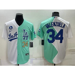 MLB Dodgers 34 Fernando Valenzuela White Green Nike Cool Base Split Men Jersey MLB Dodgers 34 Fernando Valenzuela White Green Nike Cool Base Split Men Jersey