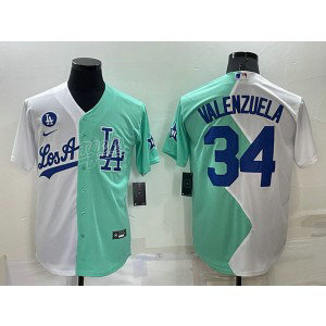 MLB Dodgers 34 Fernando Valenzuela White Green Split Cool Base Men Jersey MLB Dodgers 34 Fernando Valenzuela White Green Split Cool Base Men Jersey