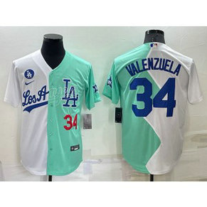 MLB Dodgers 34 Fernando Valenzuela White Green Split Nike Cool Base Men Jersey MLB Dodgers 34 Fernando Valenzuela White Green Split Nike Cool Base Men Jersey