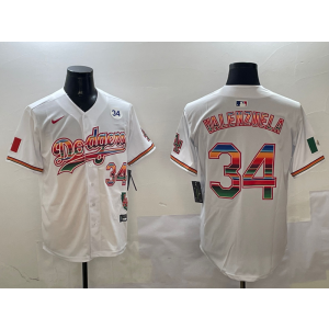 MLB Dodgers 34 Fernando Valenzuela White Rainbowl Nike Cool Base Men Jersey MLB Dodgers 34 Fernando Valenzuela White Rainbowl Nike Cool Base Men Jersey