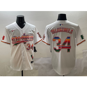 MLB Dodgers 34 Fernando Valenzuela White Rianbow Nike Cool Base Men Jersey MLB Dodgers 34 Fernando Valenzuela White Rianbow Nike Cool Base Men Jersey