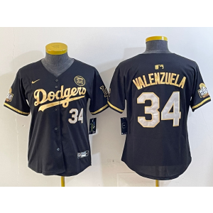 MLB Dodgers 34 Toro Valenzuela Black Gold Nike Cool Base Women Jersey