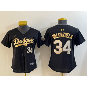 MLB Dodgers 34 Toro Valenzuela Black Gold Nike Cool Base Women Jersey MLB Dodgers 34 Toro Valenzuela Black Gold Nike Cool Base Women Jersey