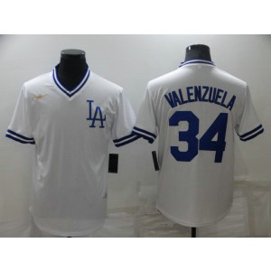 MLB Dodgers 34 Toro Valenzuela White Throwback Men Jersey MLB Dodgers 34 Toro Valenzuela White Throwback Men Jersey