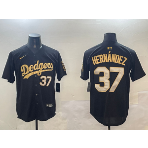 MLB Dodgers 37 Hernandez Black Gold Nike Cool Base Men Jersey MLB Dodgers 37 Hernandez Black Gold Nike Cool Base Men Jersey