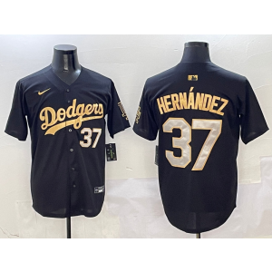 MLB Dodgers 37 Hernandez Black Gold Nike Cool Base Men Jersey MLB Dodgers 37 Hernandez Black Gold Nike Cool Base Men Jersey