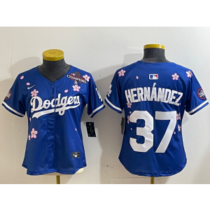 MLB Dodgers 37 Hernandez Blue 2025 Tokyo Series Nike Cool Base Women Jersey MLB Dodgers 37 Hernandez Blue 2025 Tokyo Series Nike Cool Base Women Jersey