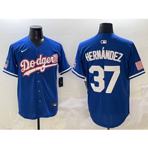 MLB Dodgers 37 Hernandez Blue USA Flag Nike Cool Base Men Jersey MLB Dodgers 37 Hernandez Blue USA Flag Nike Cool Base Men Jersey
