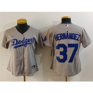 MLB Dodgers 37 Hernandez Grey Nike Cool Base Women Jersey MLB Dodgers 37 Hernandez Grey Nike Cool Base Women Jersey