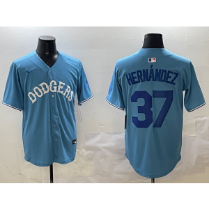 MLB Dodgers 37 Hernandez Light Blue Nike Cool Base Men Jersey MLB Dodgers 37 Hernandez Light Blue Nike Cool Base Men Jersey