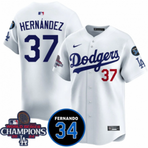 MLB Dodgers 37 Hernandez White 2024 World Series Champion Nike Cool Base Men Jersey with 34 Patch MLB Dodgers 37 Hernandez White 2024 World Series Champion Nike Cool Base Men Jersey with 34 Patch