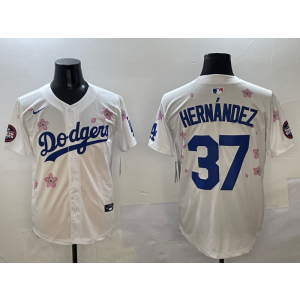 MLB Dodgers 37 Hernandez White 2025 Tokyo Series Nike Cool Base Men Jersey MLB Dodgers 37 Hernandez White 2025 Tokyo Series Nike Cool Base Men Jersey