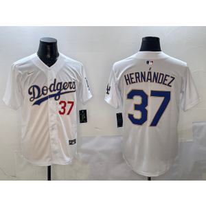 MLB Dodgers 37 Hernandez White Gold Nike Cool Base Men Jersey MLB Dodgers 37 Hernandez White Gold Nike Cool Base Men Jersey