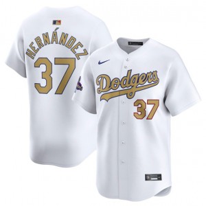 MLB Dodgers 37 Teoscar Hernandez White 2025 Gold Collection Nike Cool Base Men Jersey MLB Dodgers 37 Teoscar Hernandez White 2025 Gold Collection Nike Cool Base Men Jersey