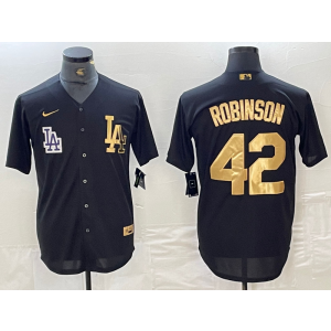 MLB Dodgers 42 Jackie Robinson Black Gold Nike Cool Base Men Jersey MLB Dodgers 42 Jackie Robinson Black Gold Nike Cool Base Men Jersey