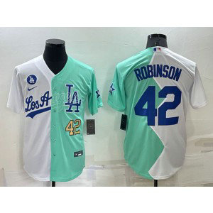 MLB Dodgers 42 Jackie Robinson White Green Gold Nike Cool Base Split Men Jersey MLB Dodgers 42 Jackie Robinson White Green Gold Nike Cool Base Split Men Jersey