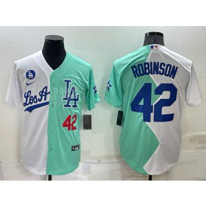 MLB Dodgers 42 Jackie Robinson White Green Nike Cool Base Split Men Jersey MLB Dodgers 42 Jackie Robinson White Green Nike Cool Base Split Men Jersey