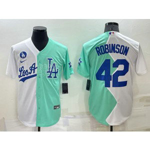 MLB Dodgers 42 Jackie Robinson White Green Split Nike Cool Base Men Jersey MLB Dodgers 42 Jackie Robinson White Green Split Nike Cool Base Men Jersey