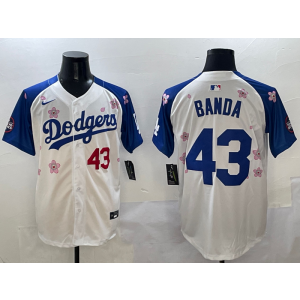 MLB Dodgers 43 Banda Blue White 2025 Tokyo Series Nike Cool Base Men Jersey MLB Dodgers 43 Banda Blue White 2025 Tokyo Series Nike Cool Base Men Jersey