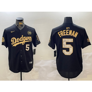 MLB Dodgers 5 Freddie Freeman Black Gold 2024 World Series Cool Base Men Jersey with 34 Patch MLB Dodgers 5 Freddie Freeman Black Gold 2024 World Series Cool Base Men Jersey with 34 Patch