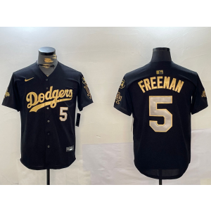 MLB Dodgers 5 Freddie Freeman Black Gold 2024 World Series Nike Cool Base Men Jersey MLB Dodgers 5 Freddie Freeman Black Gold 2024 World Series Nike Cool Base Men Jersey