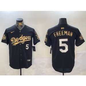 MLB Dodgers 5 Freddie Freeman Black Gold 2024 World Series Nike Cool Base Men Jersey MLB Dodgers 5 Freddie Freeman Black Gold 2024 World Series Nike Cool Base Men Jersey
