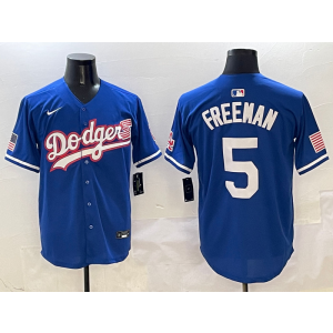 MLB Dodgers 5 Freddie Freeman Blue USA Flag Nike Cool Base Men Jersey MLB Dodgers 5 Freddie Freeman Blue USA Flag Nike Cool Base Men Jersey